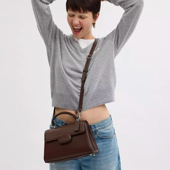 NWT Coach CT852 Eliza Top Handle Bag Leather Crossbody in Silver/Maple - Picture 3 of 12